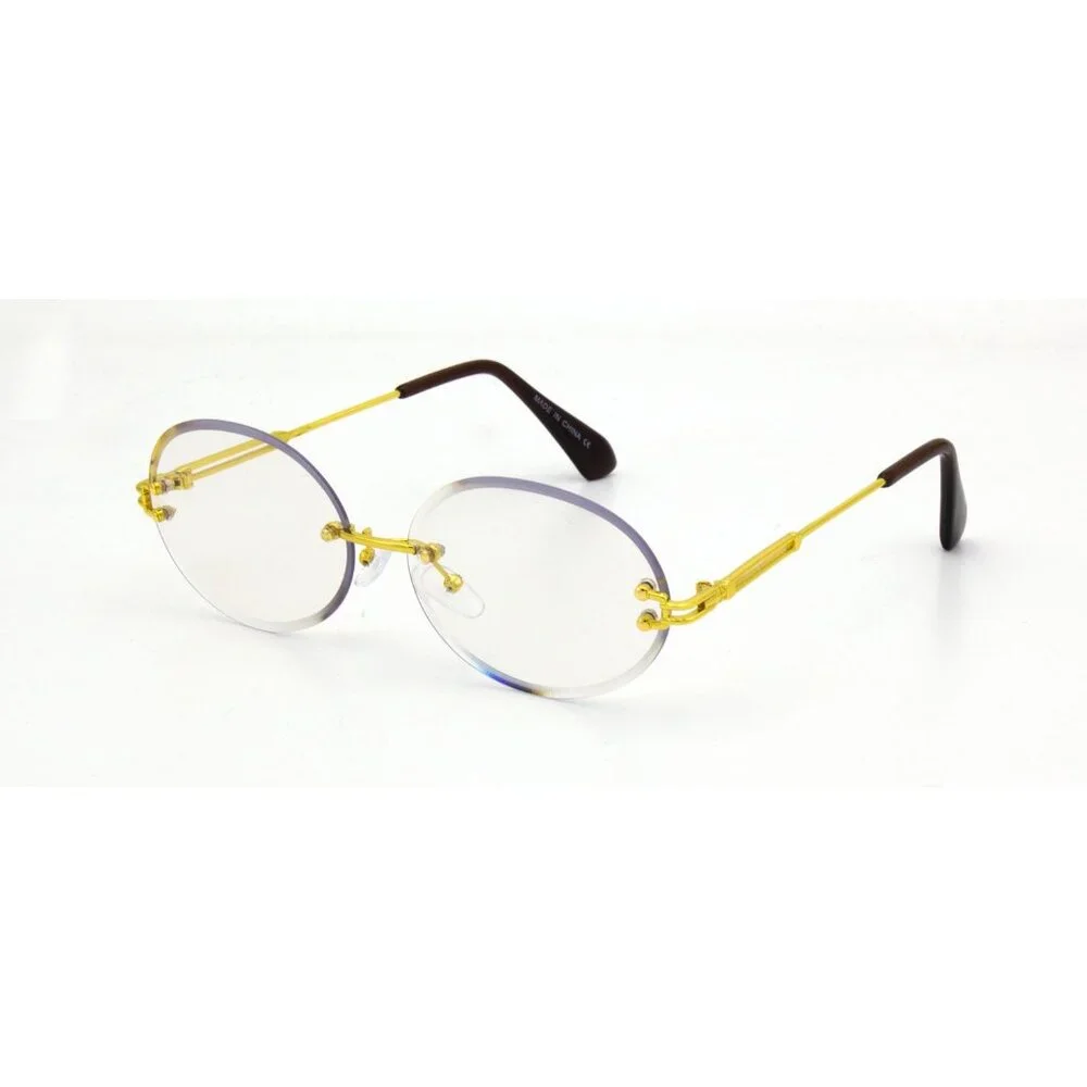 Men Hip Hop Sunglasses Oval Rimless Clear Lens‎ Diamond Cut Migos Quevo Shades
